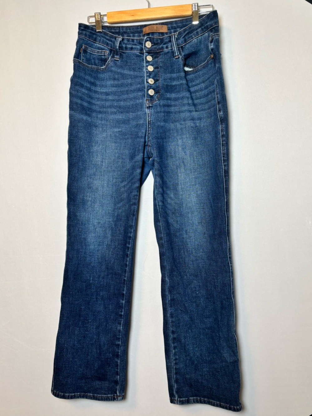 Judy Blue High Rise Button-Fly Straight Leg Jeans - Dark Blue Wash